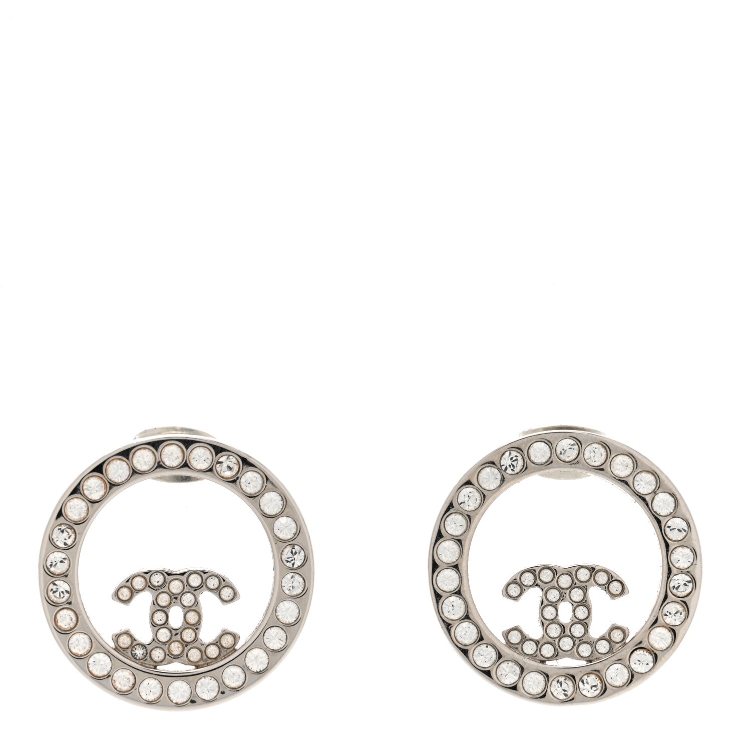 Chanel Crystal CC Round Earrings Silver 1 of 4