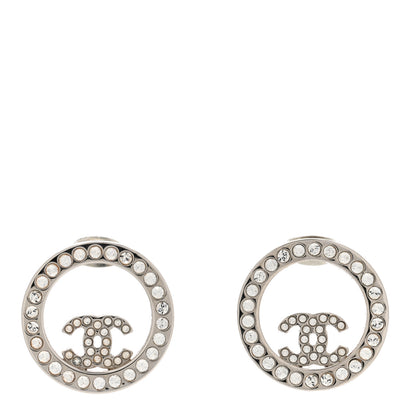Chanel Crystal CC Round Earrings Silver 1 of 4