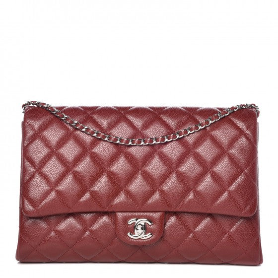 Caviar Quilted Clutch With Chain Flap Dark Red