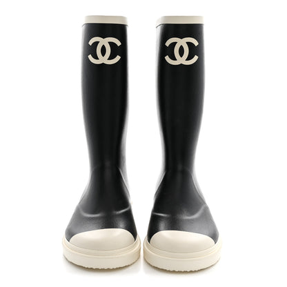 Chanel Caoutchouk CC High Boots 37 Black White 2 of 9
