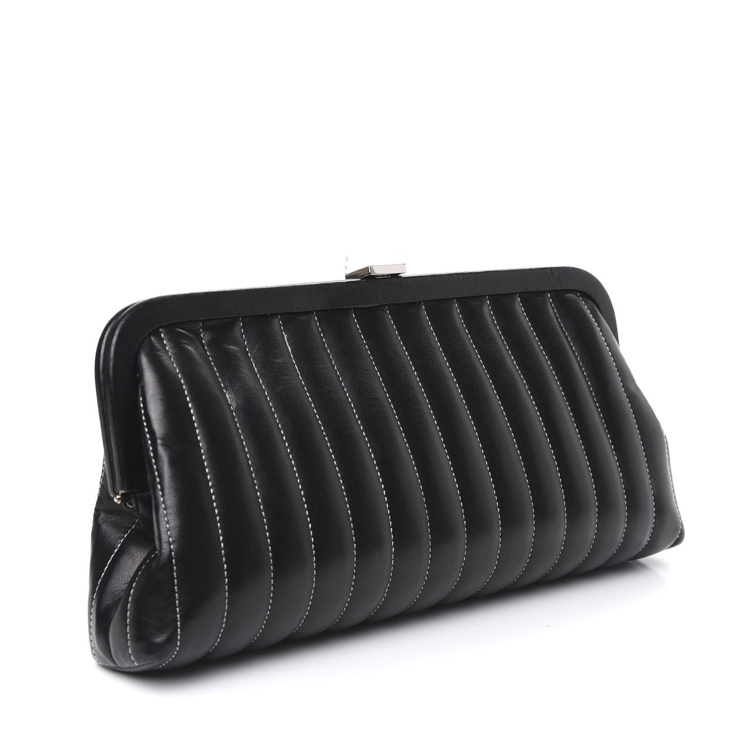 Lambskin Vertical Quilted Mademoiselle Clutch Black
