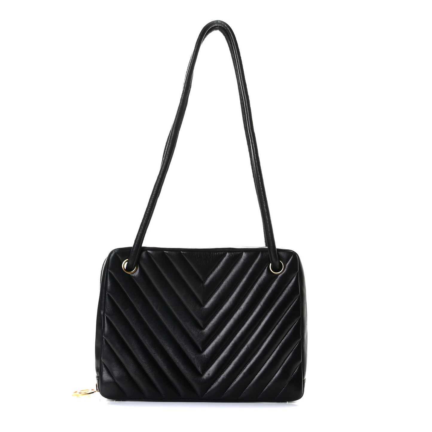 Lambskin Chevron Quilted Shoulder Bag Navy