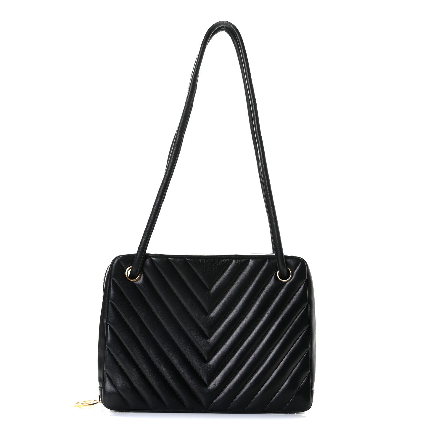 Chanel Lambskin Chevron Quilted Shoulder Bag Navy 1 of 13
