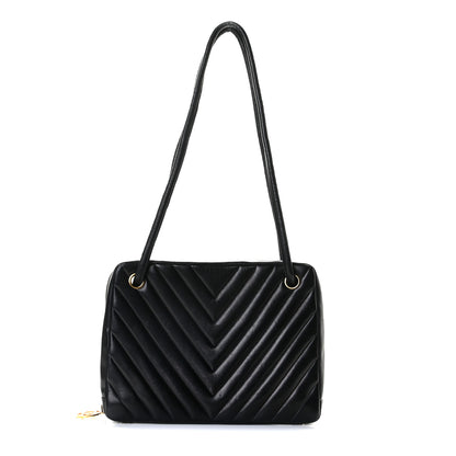 Chanel Lambskin Chevron Quilted Shoulder Bag Navy 1 of 13