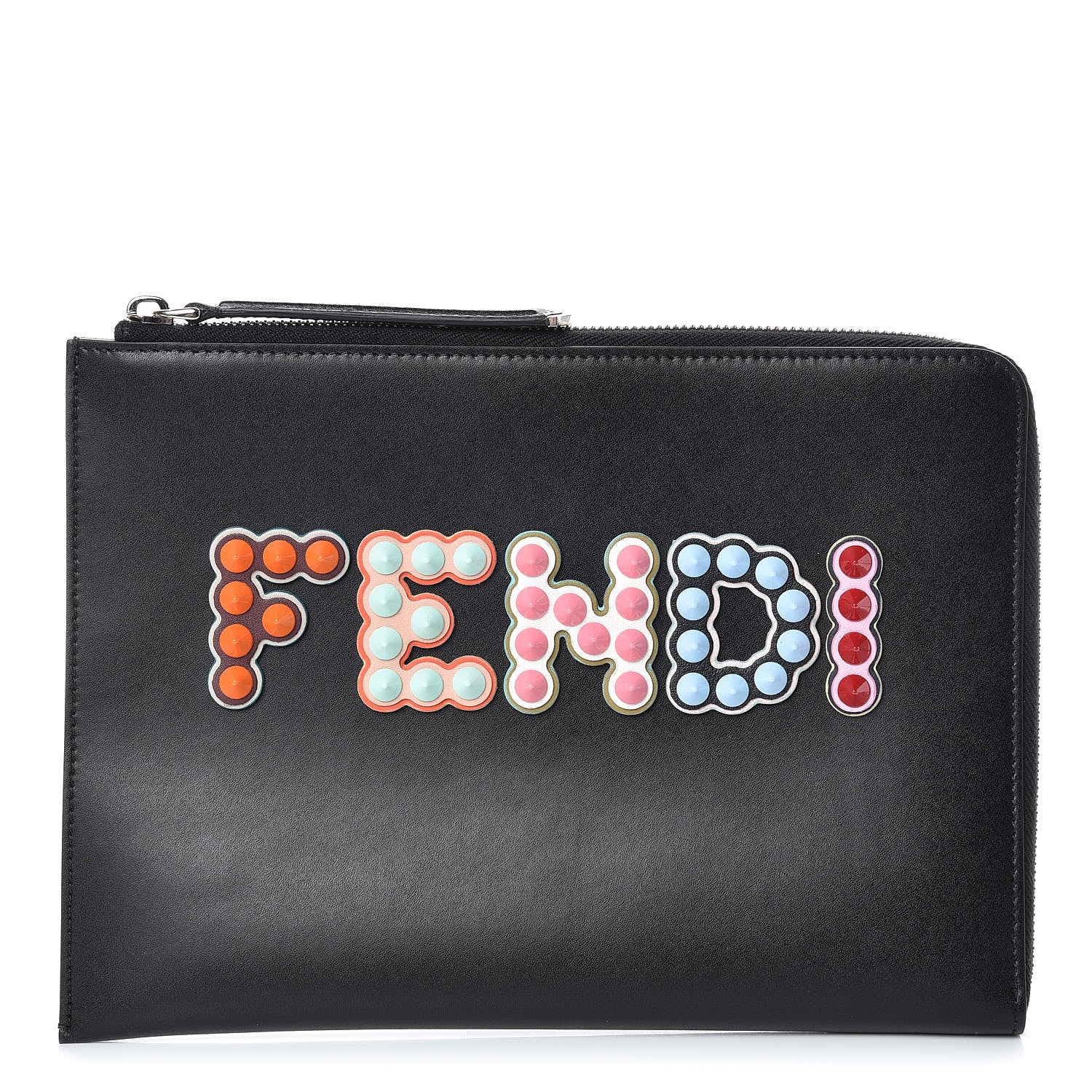 Fendi Vitello Liberty Fun Fair Studded Zip Around Pouch Black Multicolor 1 of 8