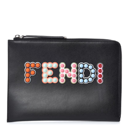 Fendi Vitello Liberty Fun Fair Studded Zip Around Pouch Black Multicolor 1 of 8