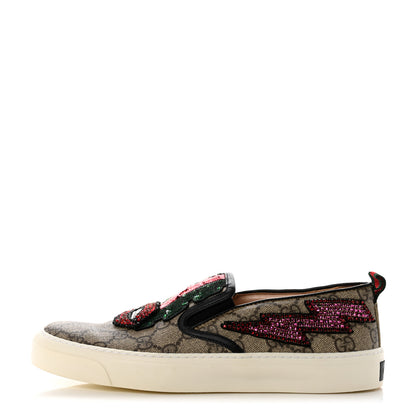 Gucci GG Supreme Monogram Embellished Womens Slip On Sneakers 37 Beige Brown 1 of 8