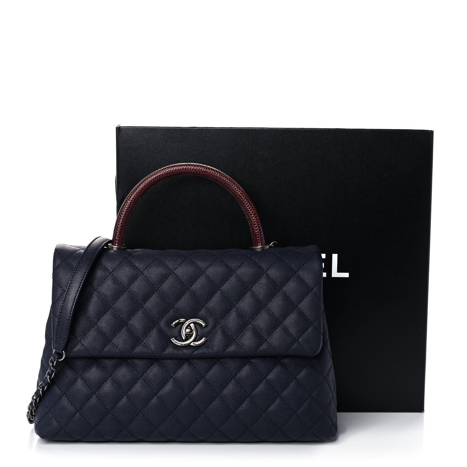 Chanel Caviar Lizard Quilted Medium Coco Handle Flap Navy 13 of 13
