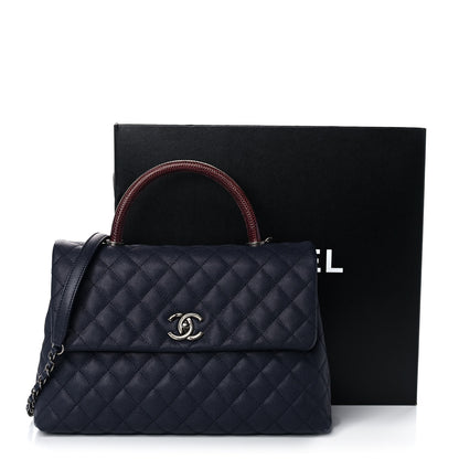 Chanel Caviar Lizard Quilted Medium Coco Handle Flap Navy 13 of 13