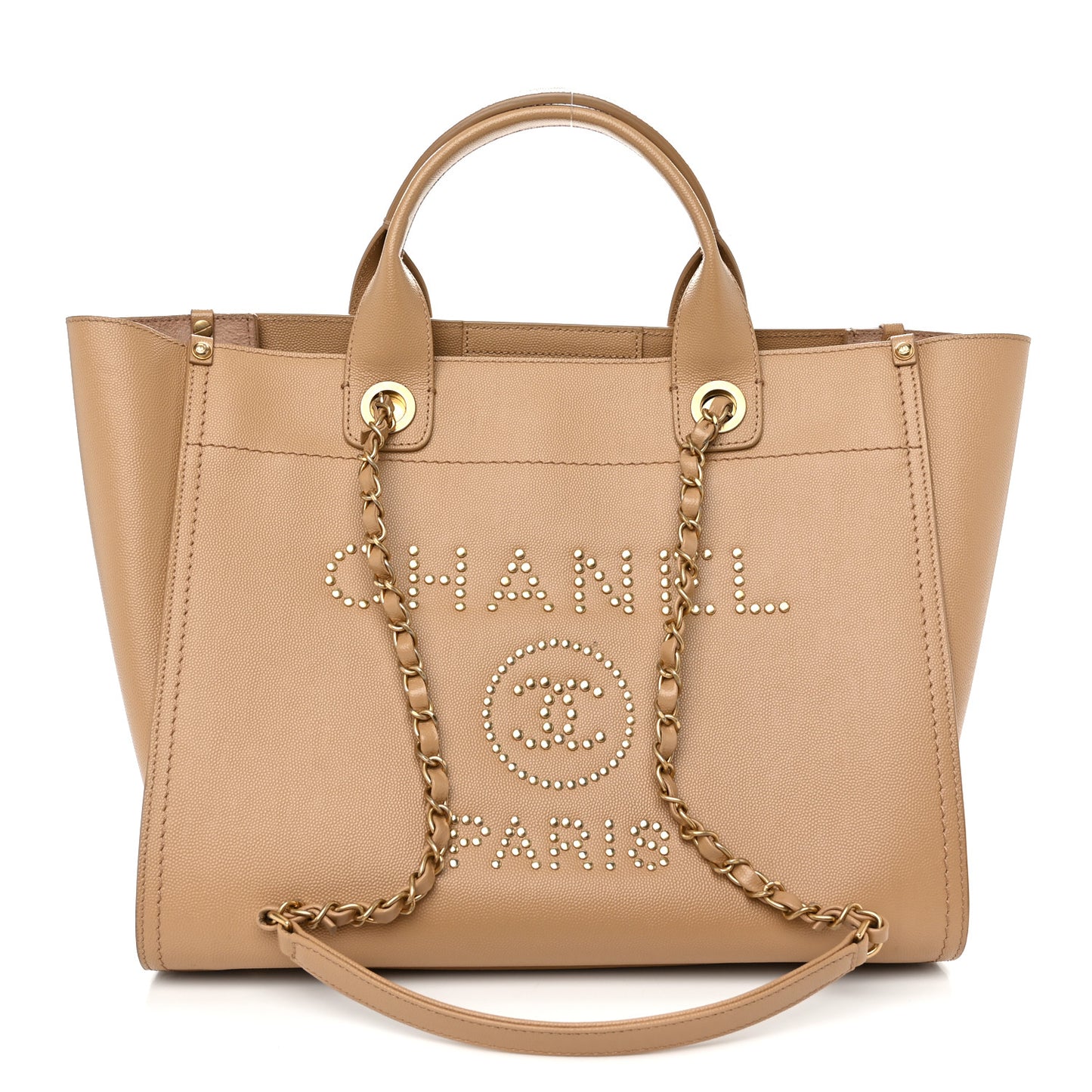 Caviar Small Studded Deauville Tote Beige