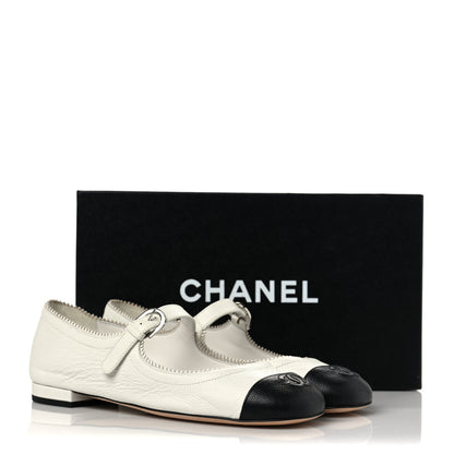 Chanel Calfskin Mary Jane Flats 37.5 White Black 10 of 10