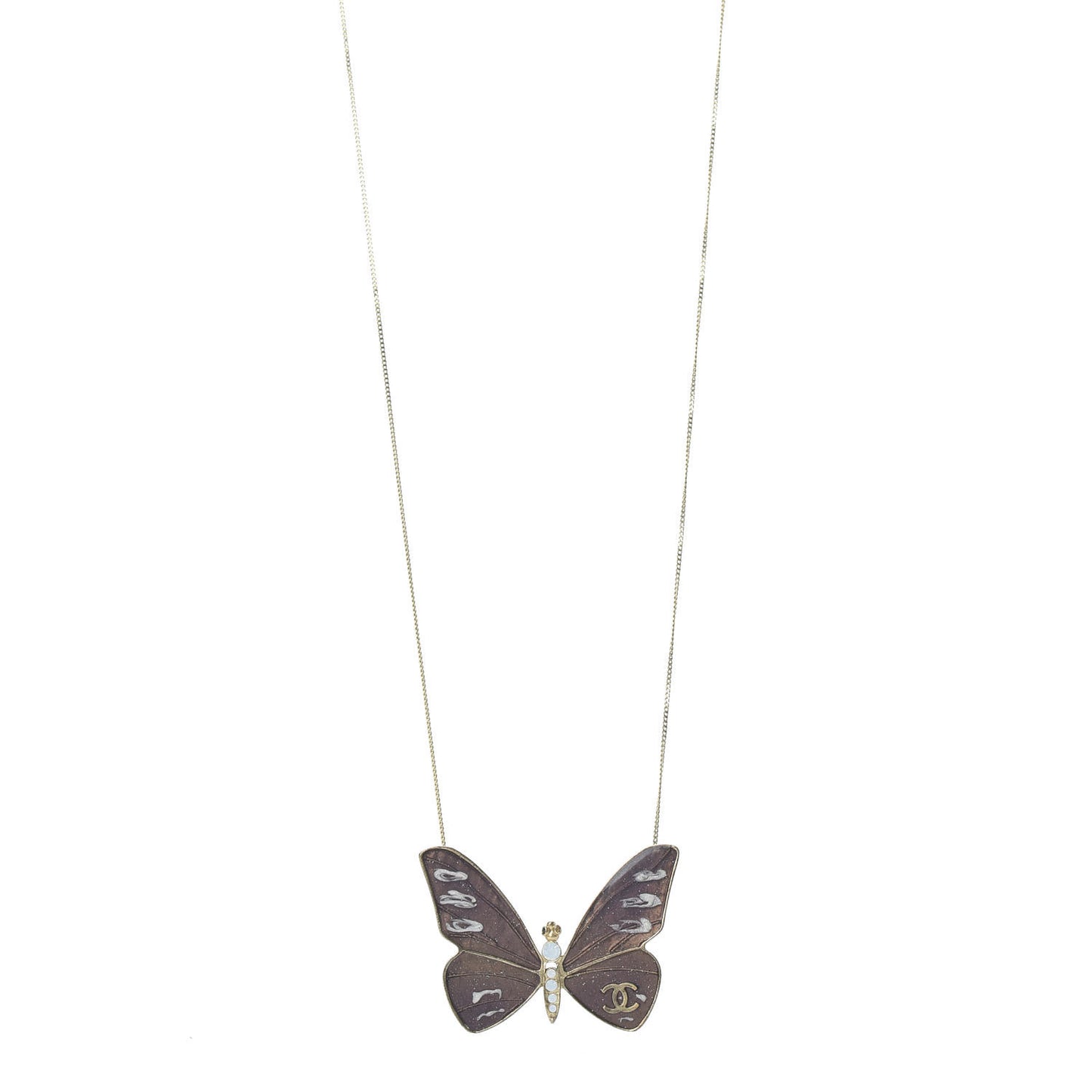 Crystal Enamel Butterfly CC Necklace Gold Multicolor