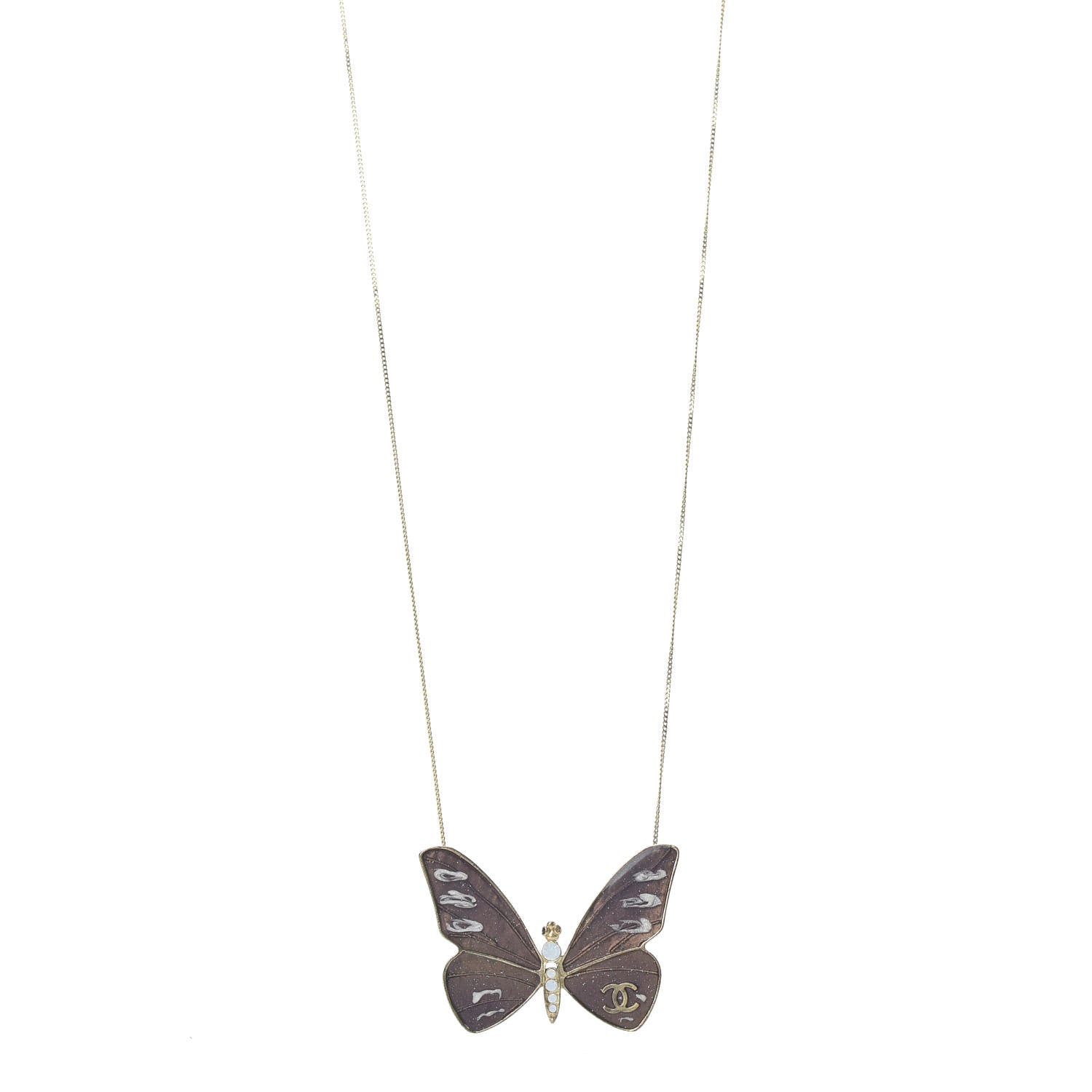 Chanel Crystal Enamel Butterfly CC Necklace Gold Multicolor 1 of 4