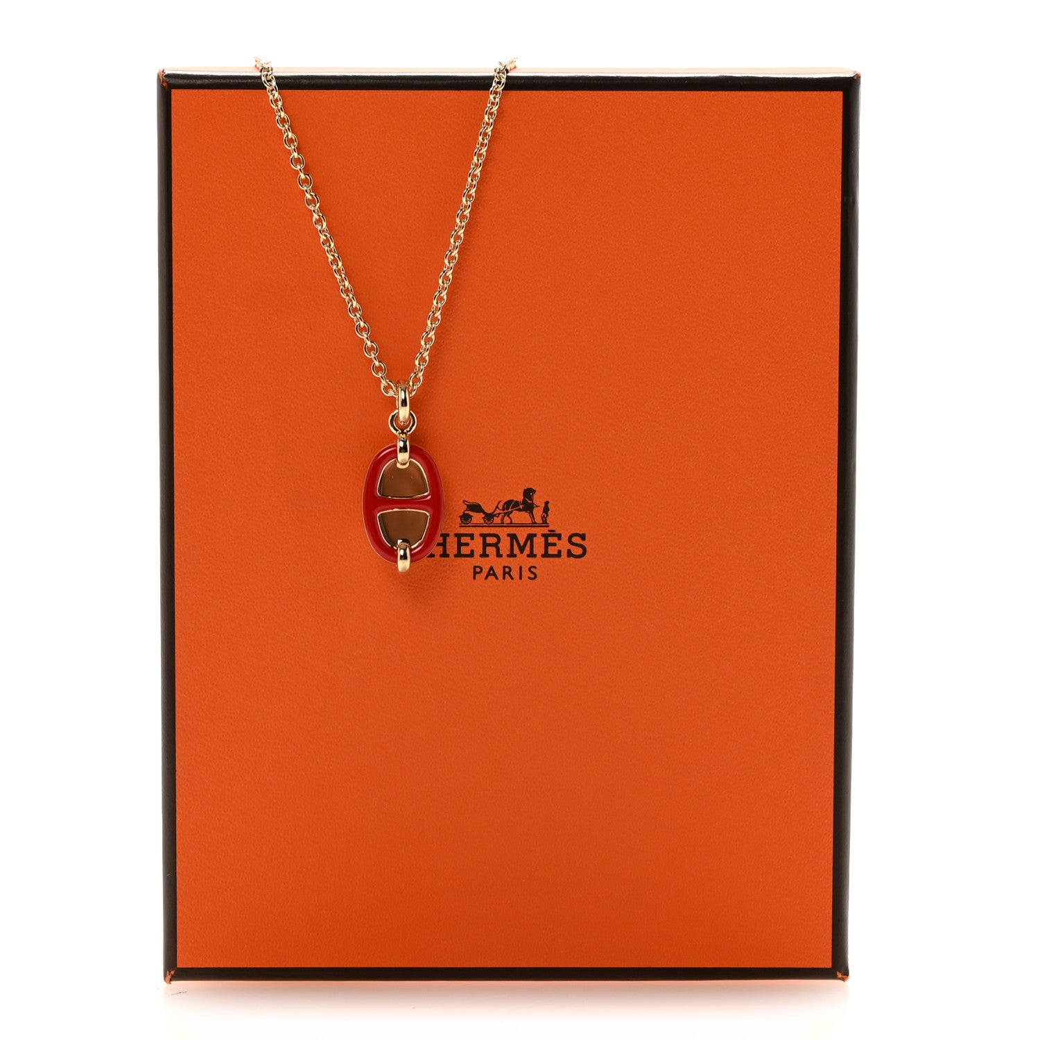 Hermes Metal Enamel Mini Maillon Pendant Necklace Rouge Vif