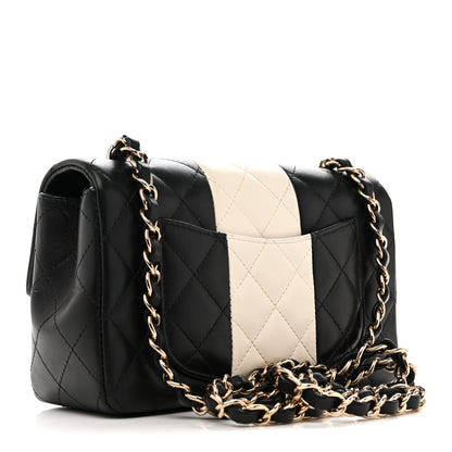 Chanel Lambskin Quilted Mini Rectangular Flap Black White 3 of 14