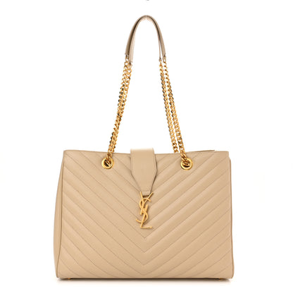 Saint Laurent Grain De Poudre Matelasse Chevron Monogram Shopping Bag Nude Powder 1 of 15