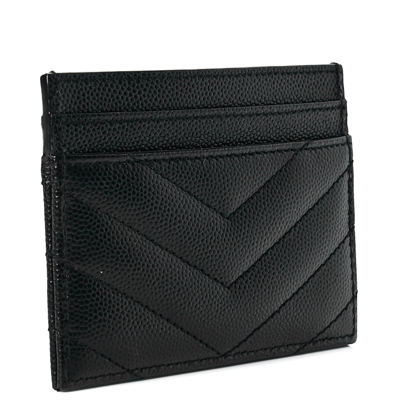 Grain De Poudre Matelasse Chevron Monogram Credit Card Case Black