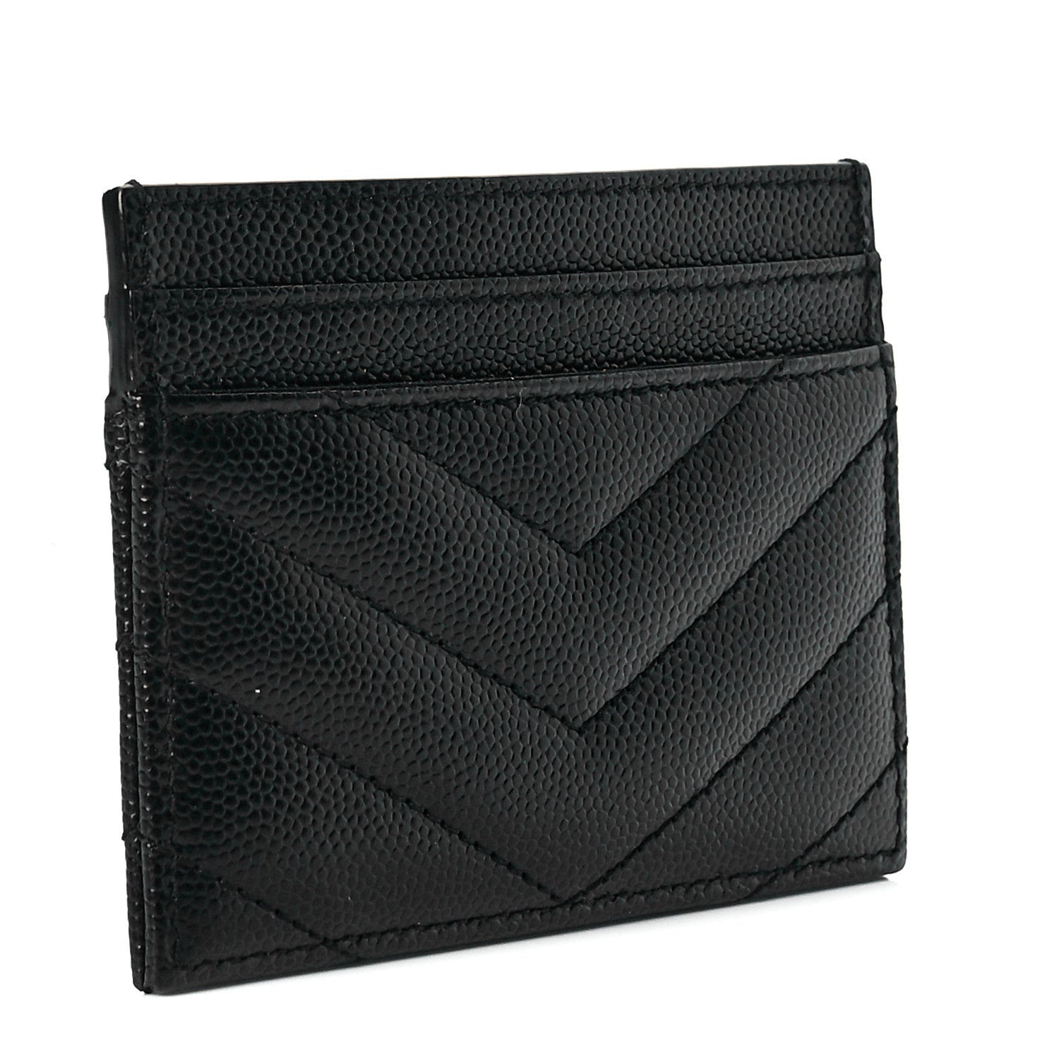 Saint Laurent Grain De Poudre Matelasse Chevron Monogram Credit Card Case Black 3 of 8