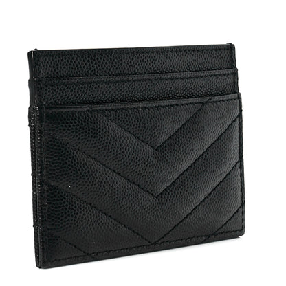 Saint Laurent Grain De Poudre Matelasse Chevron Monogram Credit Card Case Black 3 of 8