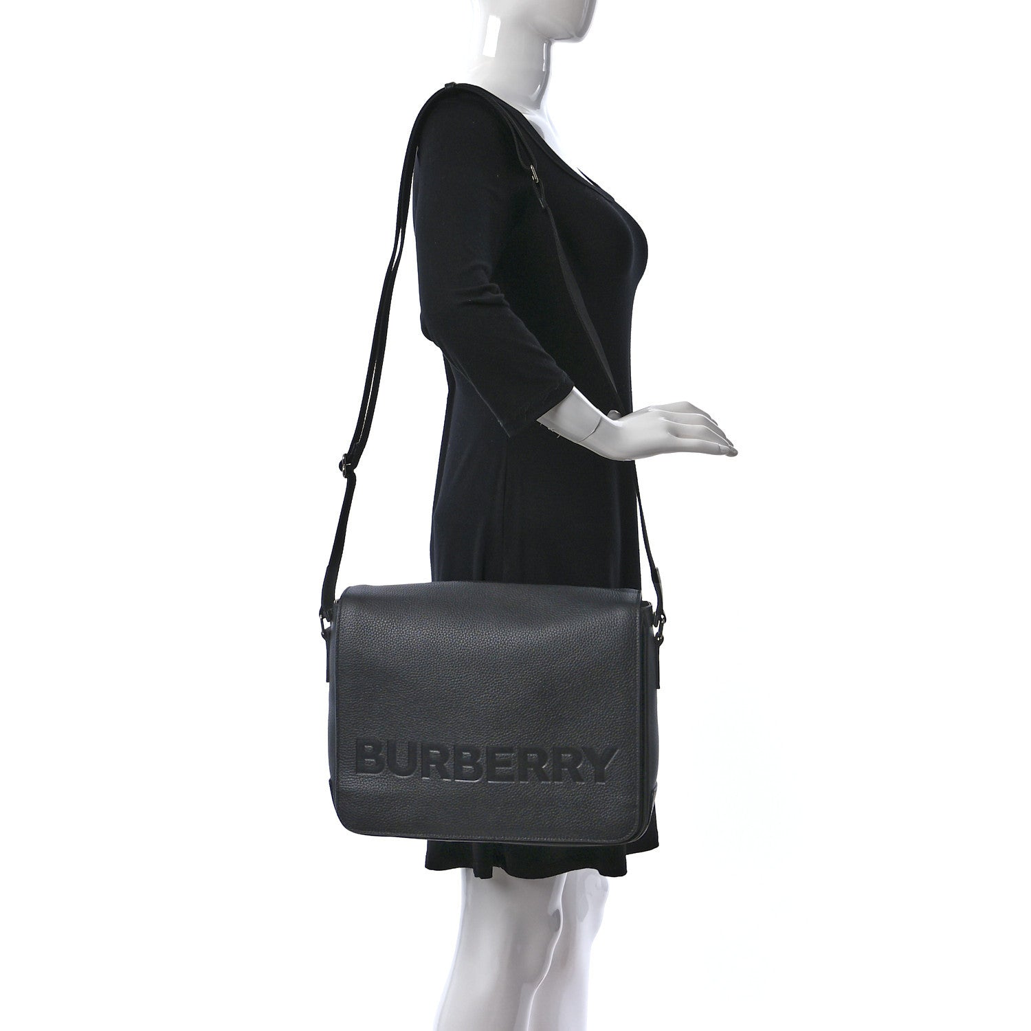 Burberry Grainy Calfskin Embossed Bruno Messenger Black 2 of 8