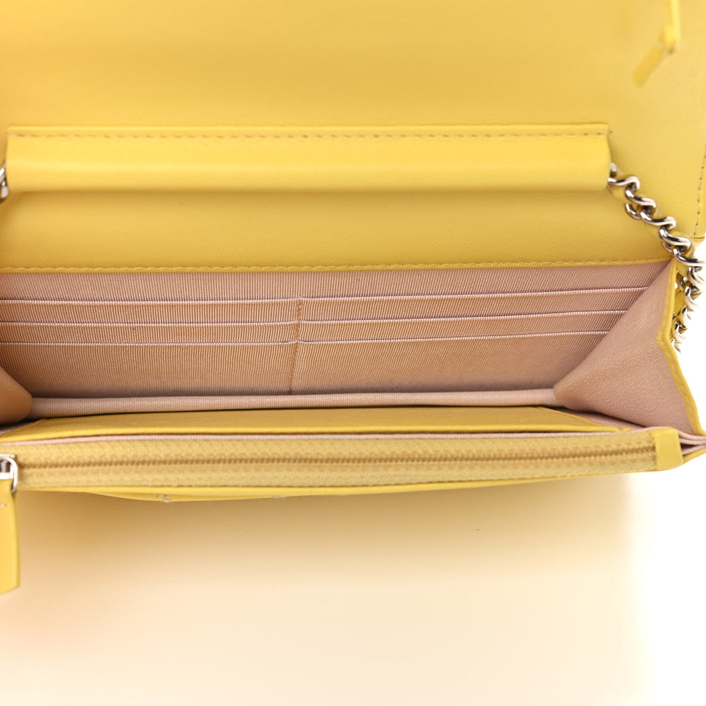 Lambskin Chevron Quilted Wallet On Chain WOC Yellow