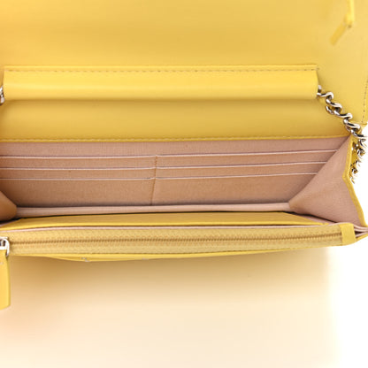 Chanel Lambskin Chevron Quilted Wallet On Chain WOC Yellow 4 of 11