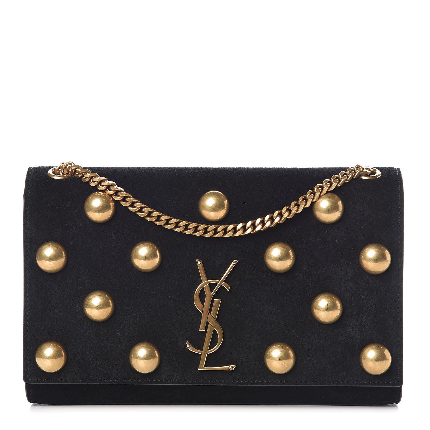 Saint Laurent Suede Studded Medium Classic Monogram Kate Satchel Black 1 of 9