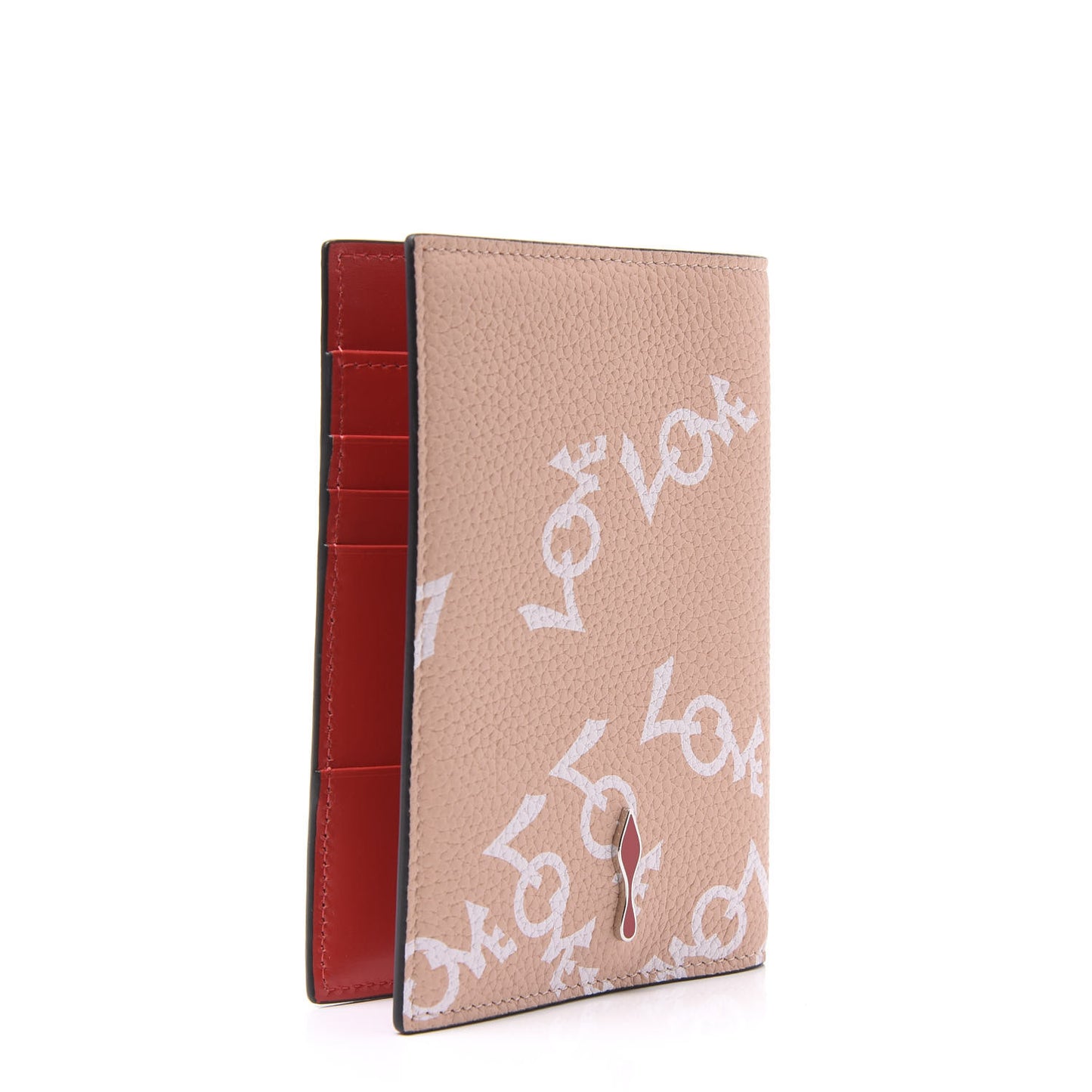 CHRSTIAN LOUBOUTIN Grained Calfskin Crazy Love Loubipass Passport Holder Latte