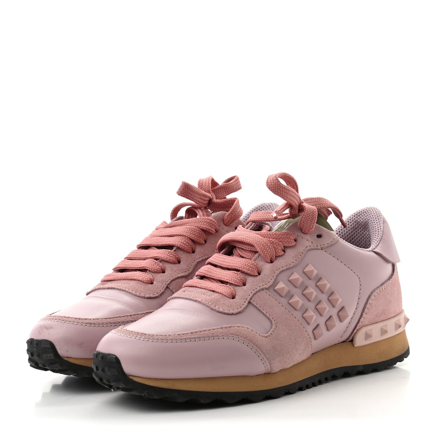 Calfskin Suede Rockstud Sneakers 35.5 Pink