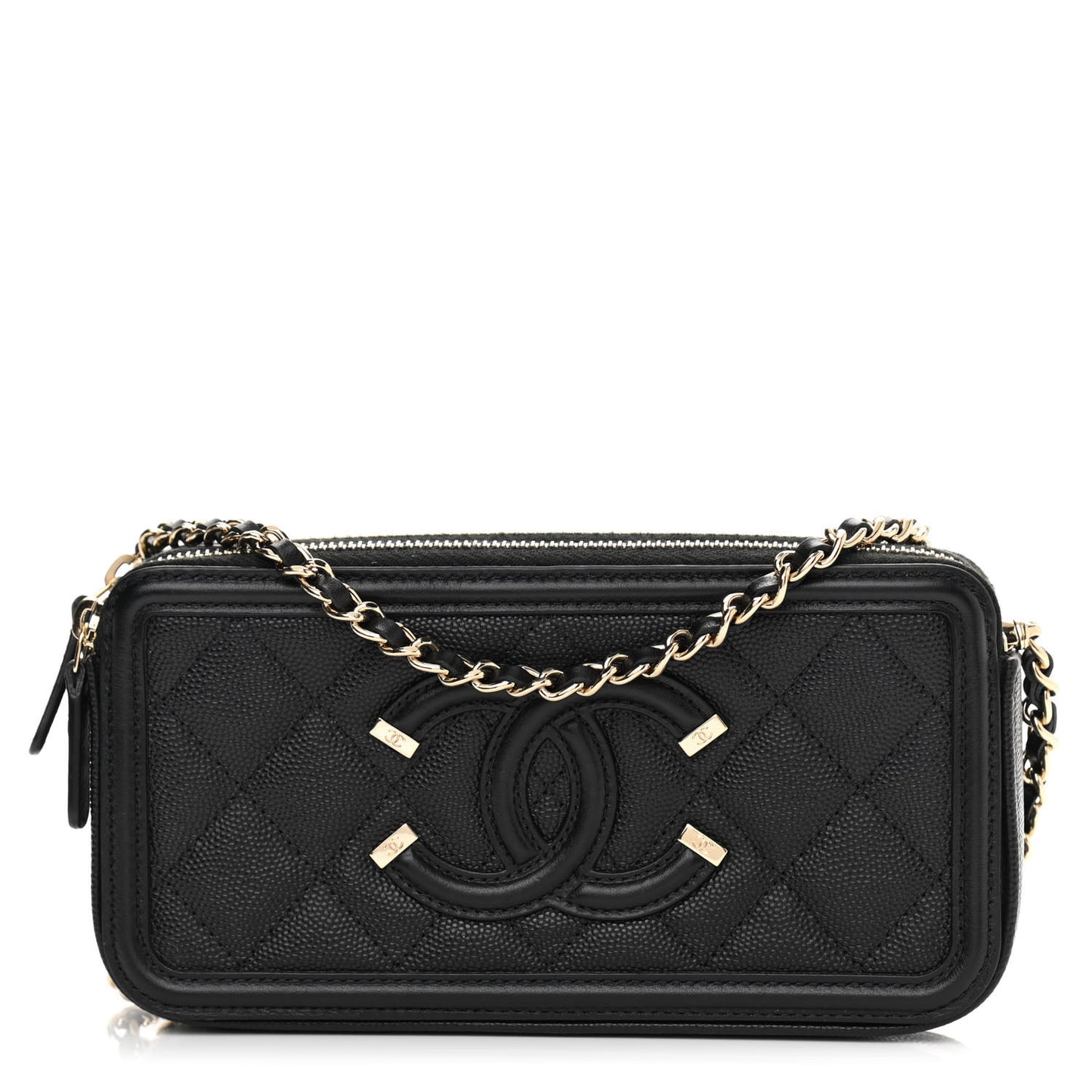 Caviar Quilted CC Filigree Clutch With Chain Black