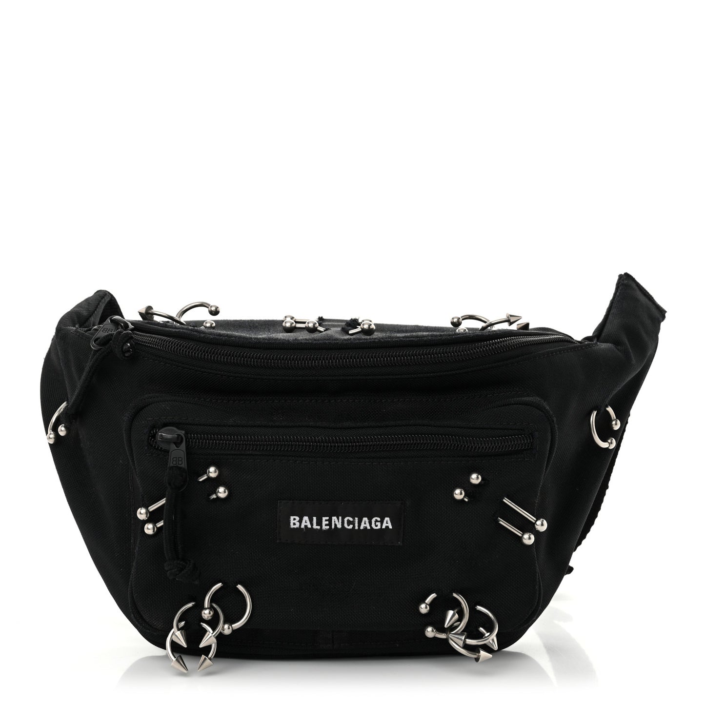 Nylon Canvas Logo Piercing Explorer Beltpack Black White