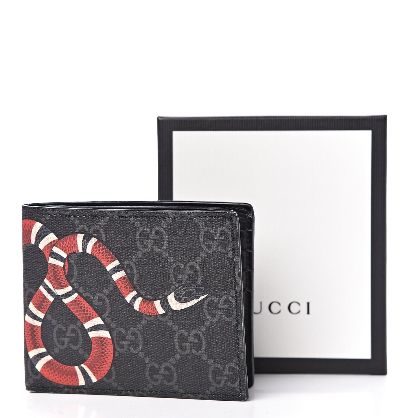 GG Supreme Monogram Kingsnake Nice Bi-Fold Wallet Black Grey