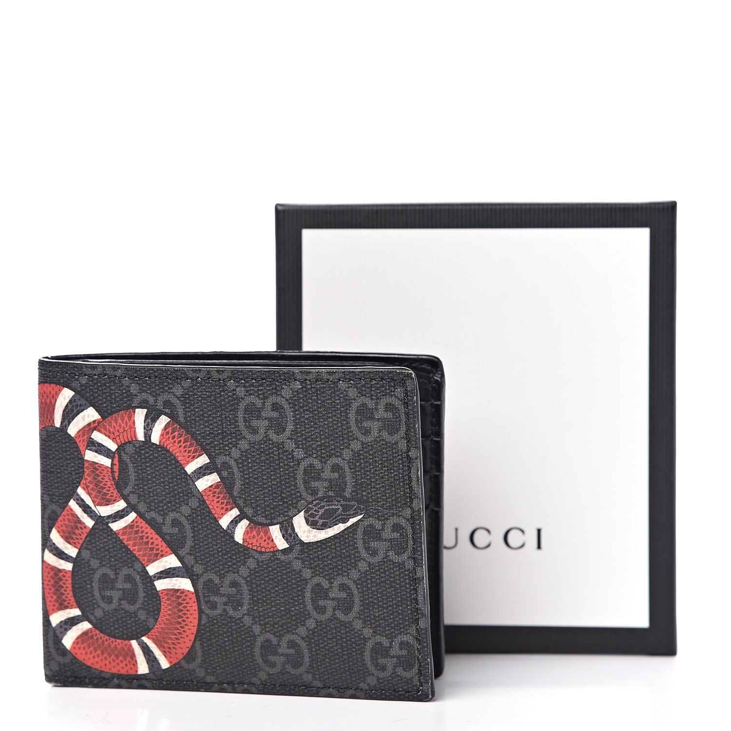 Gucci GG Supreme Monogram Kingsnake Nice Bi-Fold Wallet Black Grey 9 of 9