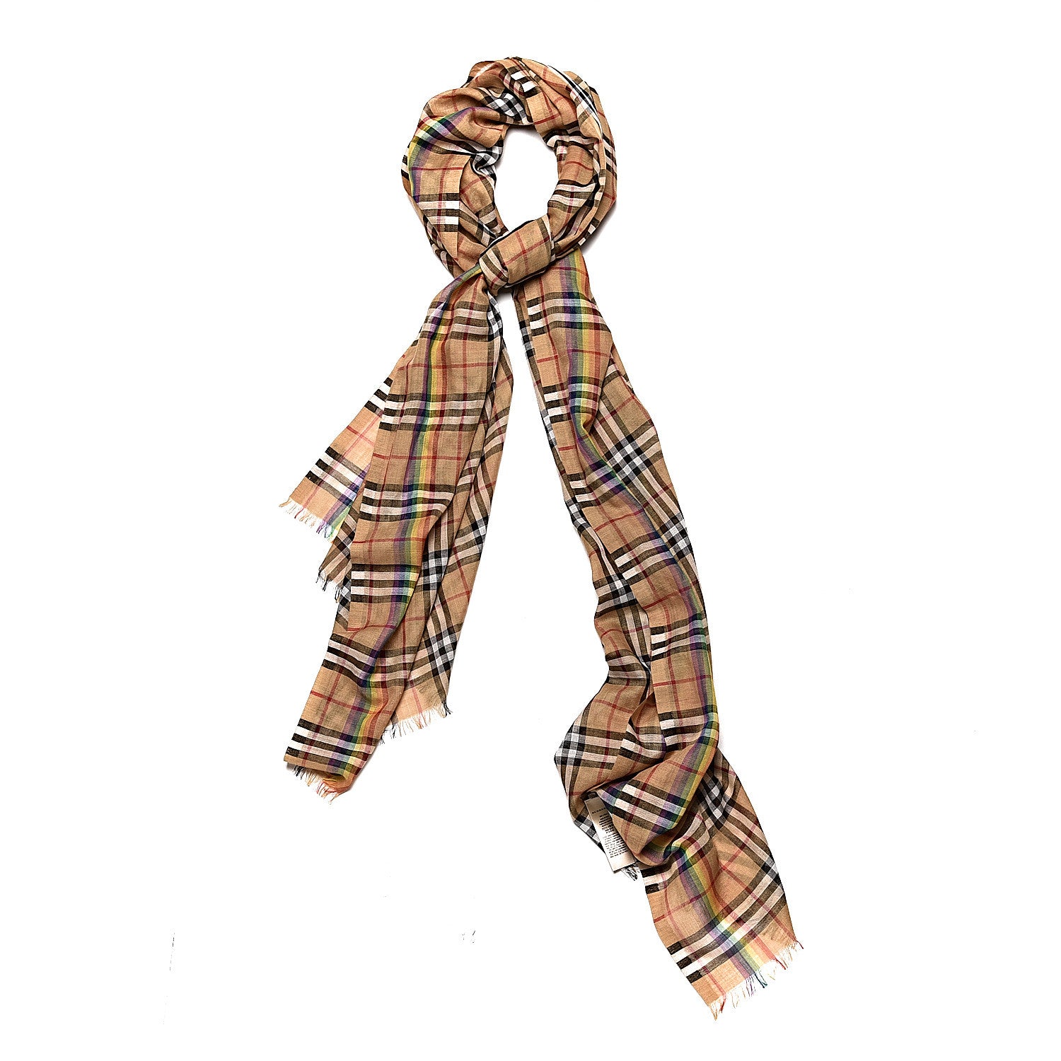 Burberry Silk Wool Vintage Rainbow Check Scarf Antique Yellow 1 of 4