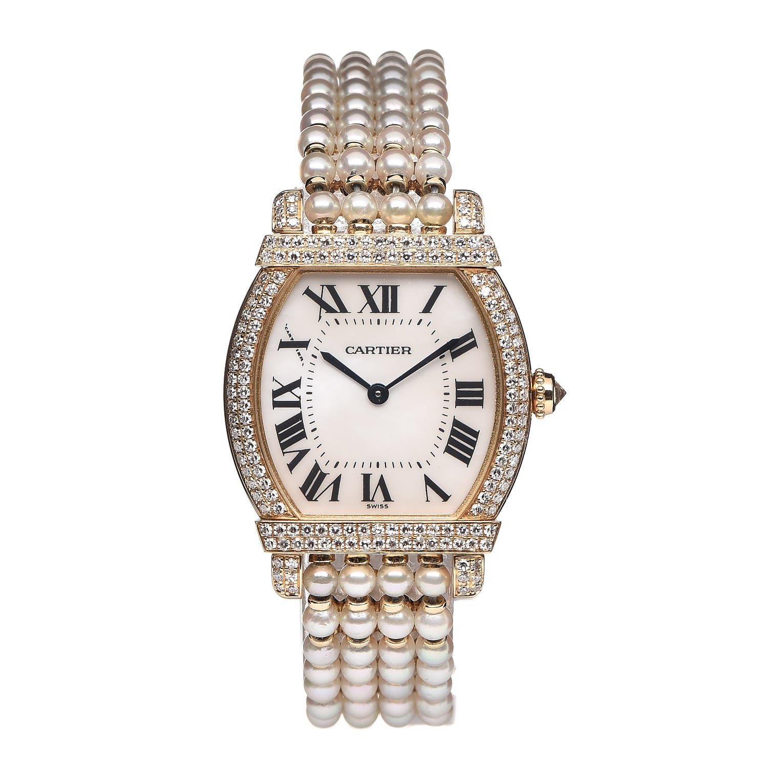 Cartier 18K Yellow Gold Diamond Pearl 26mm Tortue Chinoise Quartz Watch 1 of 7