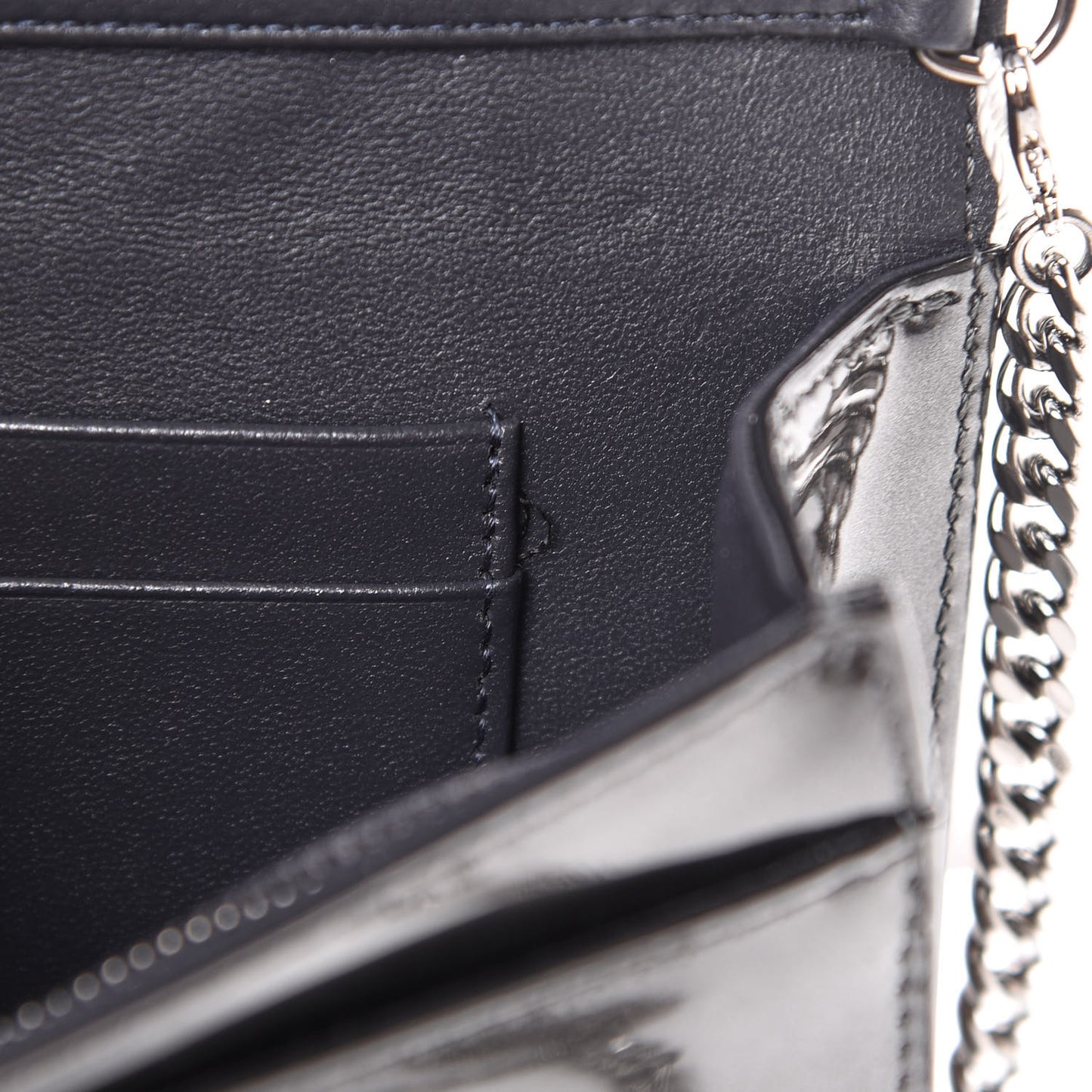 Metallic Patent Micro-Cannage Diorama Wallet on Chain Pouch Onyx Black