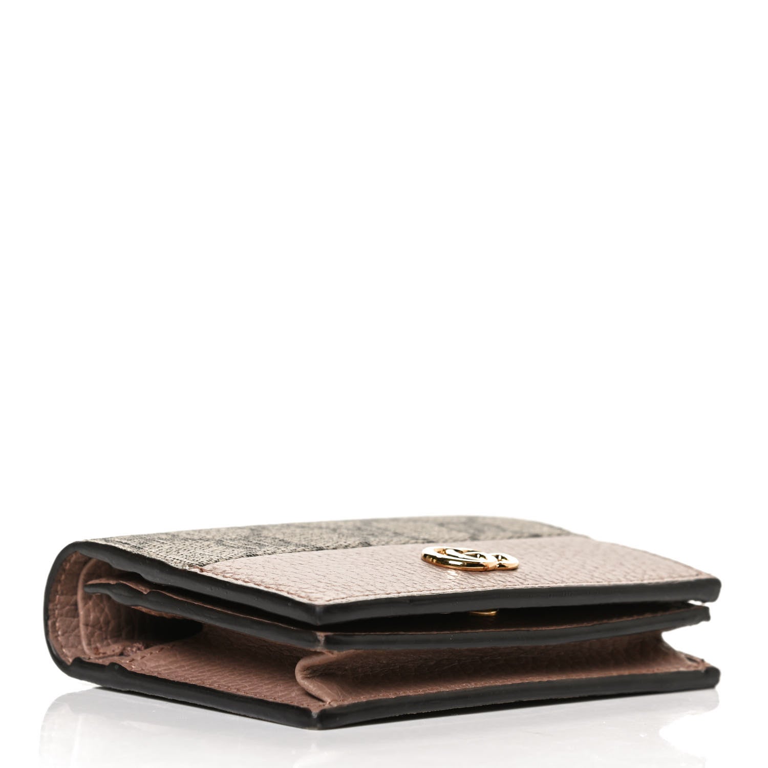 Gucci Dollar Calfskin GG Supreme Monogram GG Marmont Card Case Porcelain Rose Beige Ebony 4 of 9