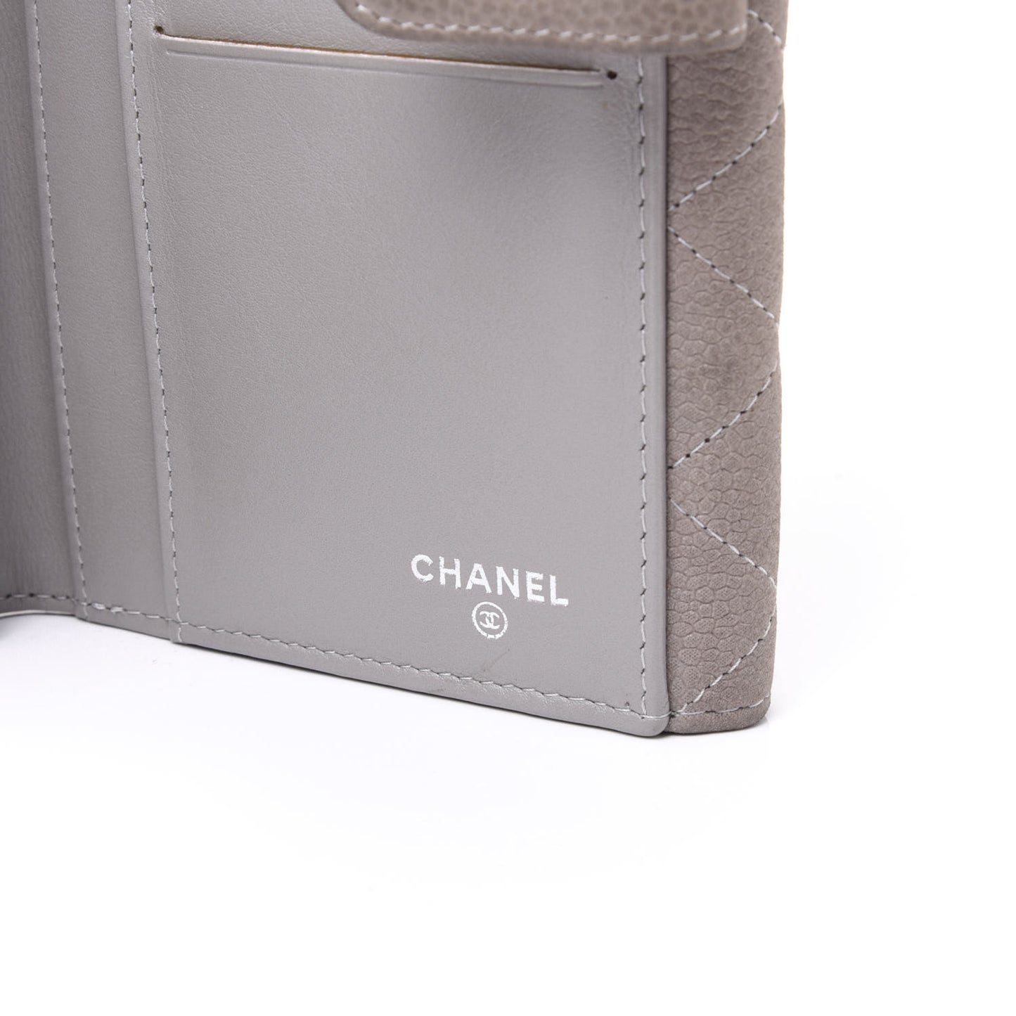 Iridescent Caviar Quilted Large Flap Wallet Grey