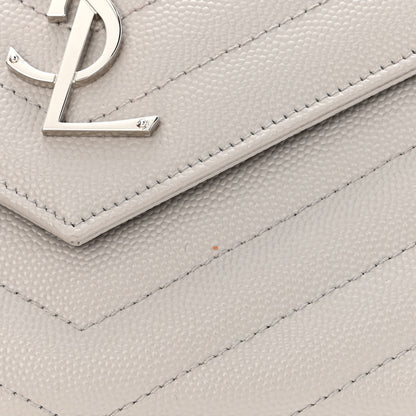 Saint Laurent Grain De Poudre Matelasse Chevron Monogram Chain Wallet Light Grey 6 of 12