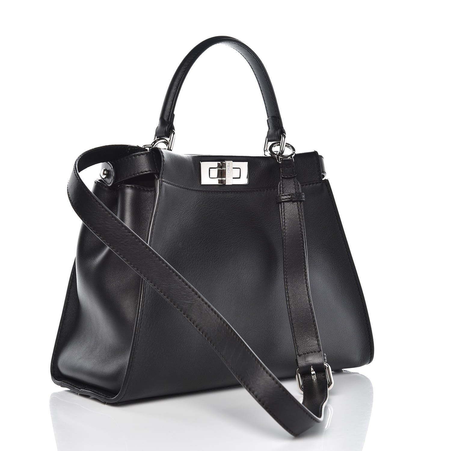 Fendi Vitello Seta Python Crocodile Monster Eyes Medium Peekaboo Iconic Satchel Black Girasole 3 of 7