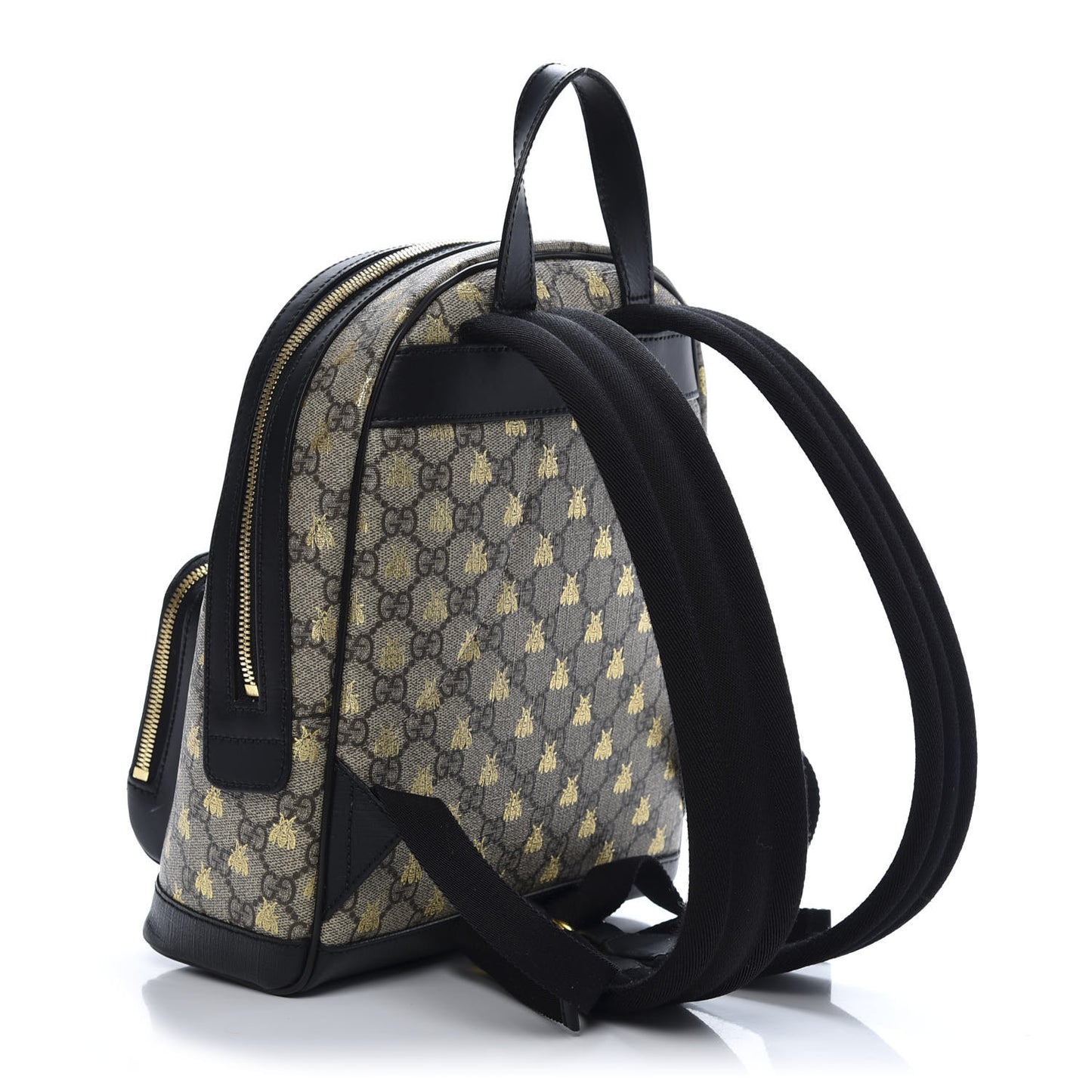 GG Supreme Monogram Bees Print Small Day Backpack Beige Oro Black