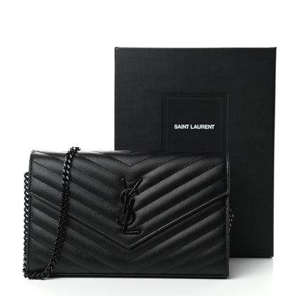 Saint Laurent Grain De Poudre Matelasse Chevron Monogram Chain Wallet Black 9 of 9