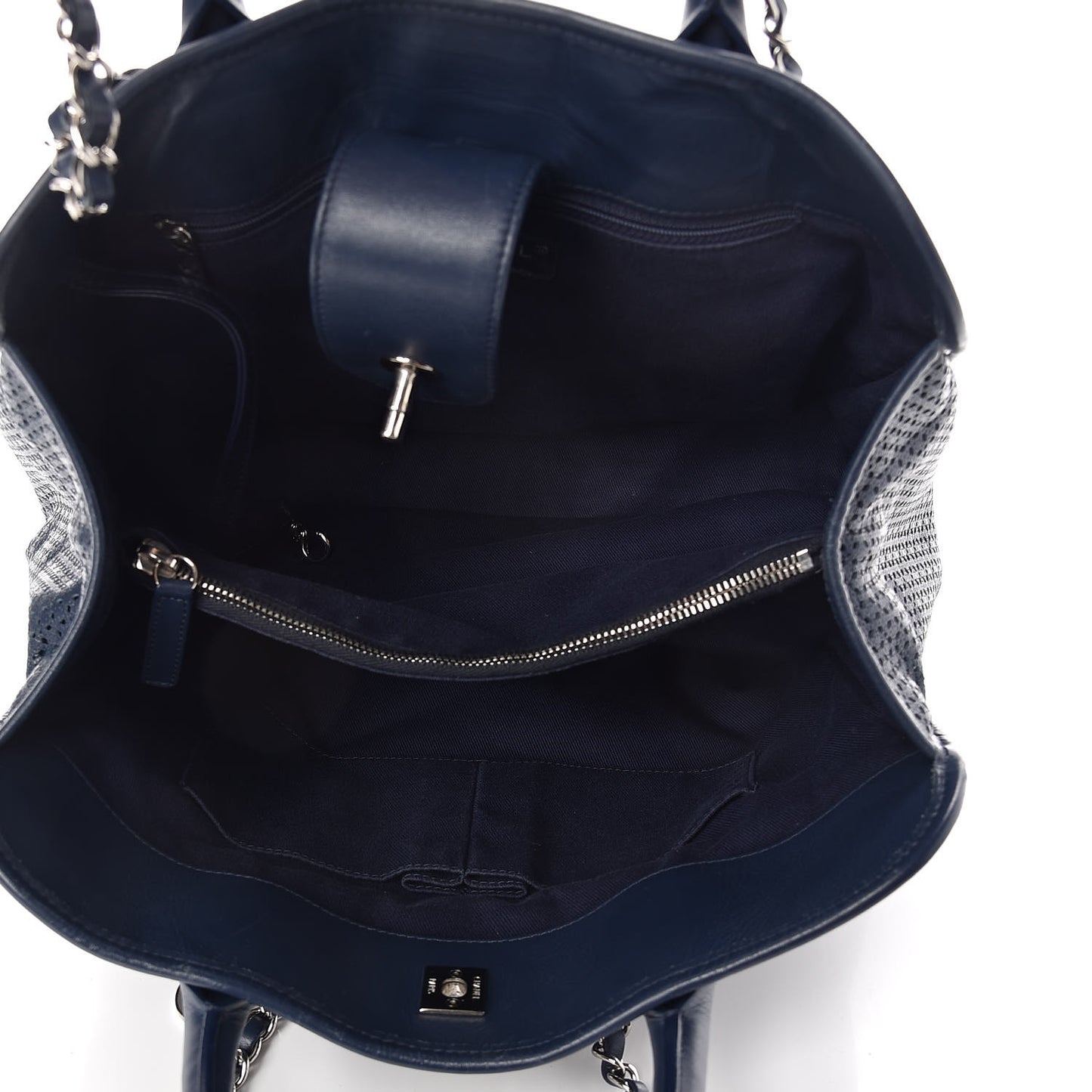 Calfskin Perforated Up In The Air Tote Dark Blue