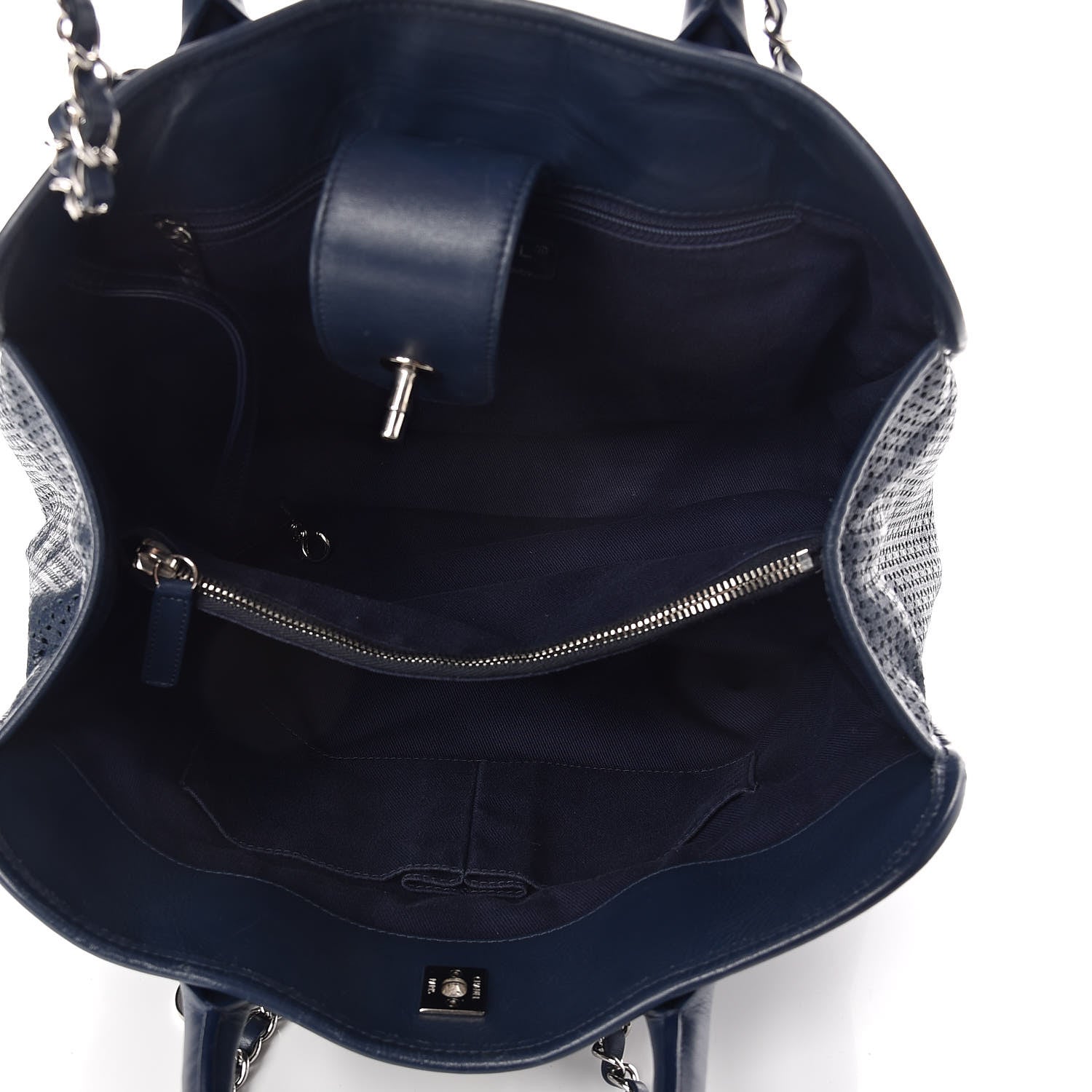 Chanel Calfskin Perforated Up In The Air Tote Dark Blue 5 of 15