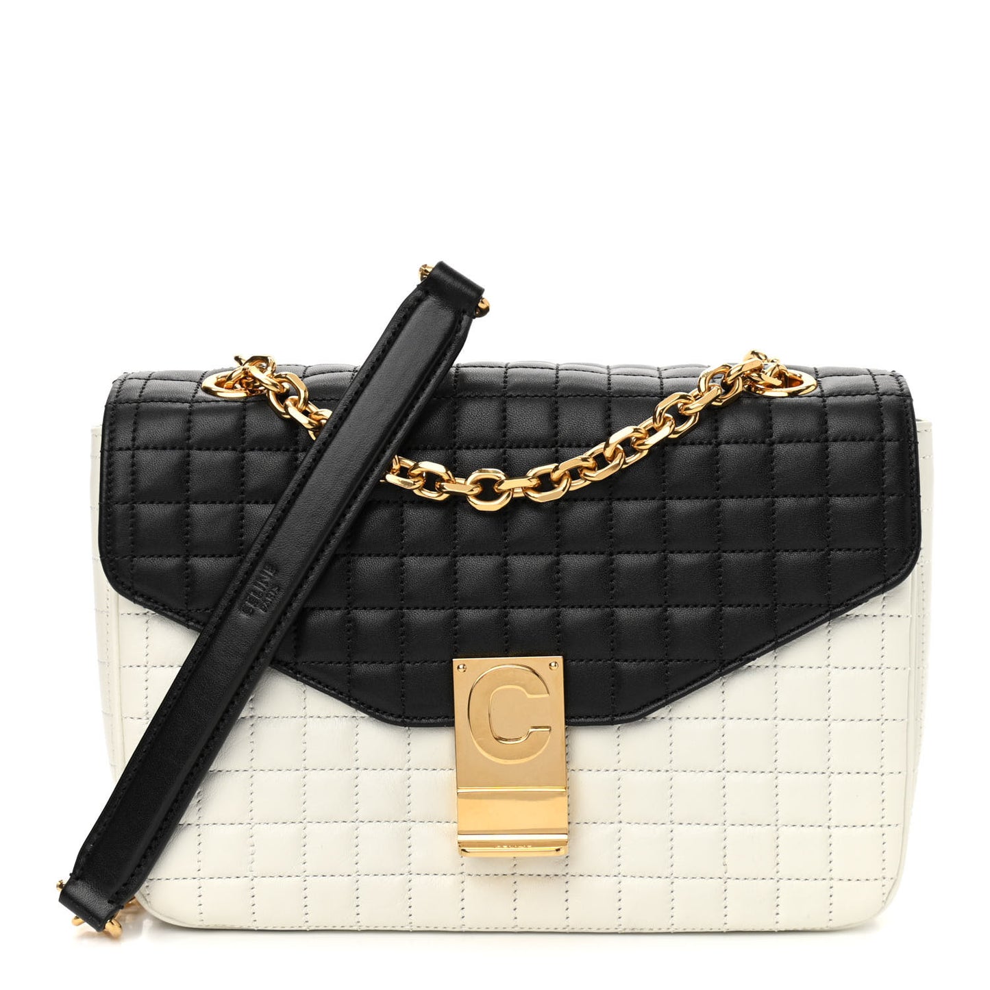Calfskin Quilted Medium C Bag Black White