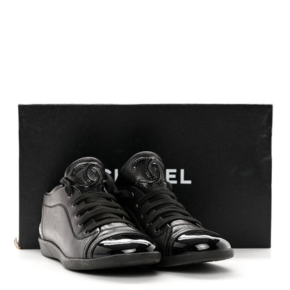 Chanel Lambskin Patent Cap Toe CC Sneakers 36 Black 18 of 18