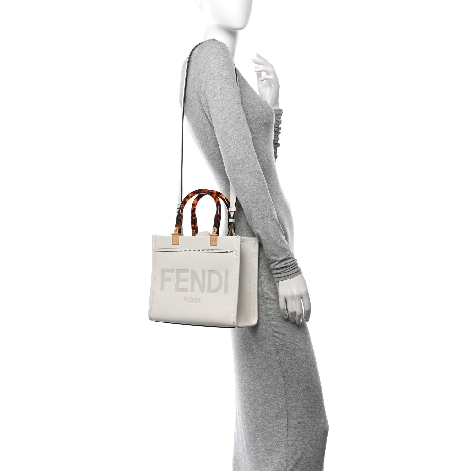 Fendi Vitello King Plexiglass Logo Embossed Small Fendi Sunshine Shopper Tote White Rice 2 of 9