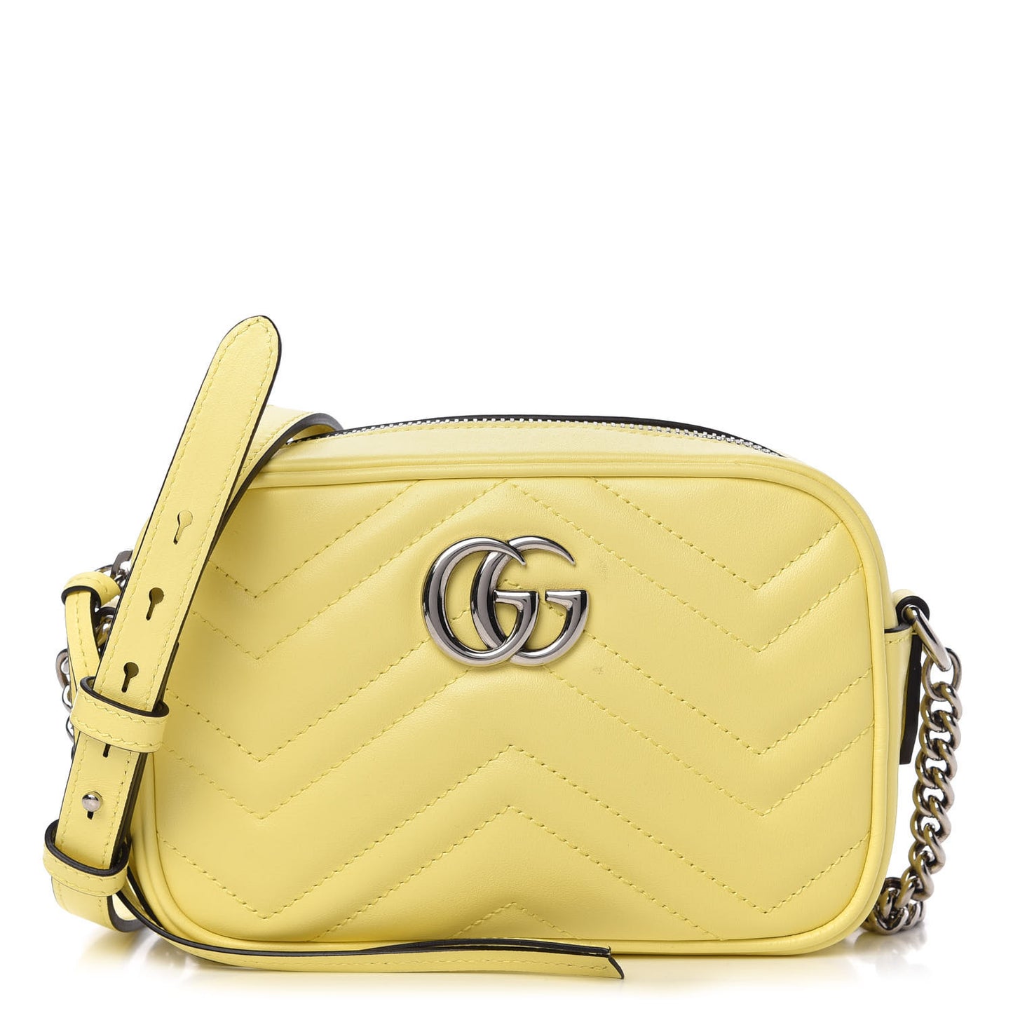 Calfskin Matelasse Mini GG Marmont Chain Shoulder Bag Banana