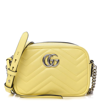 Gucci Calfskin Matelasse Mini GG Marmont Chain Shoulder Bag Banana 1 of 10