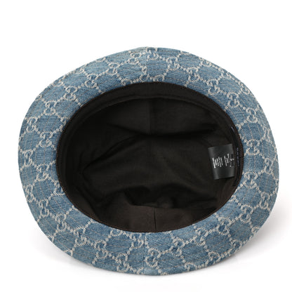 Gucci Washed Jacquard Denim Nappa GG Monogram Fedora Hat S Denim Cuir 7 of 8